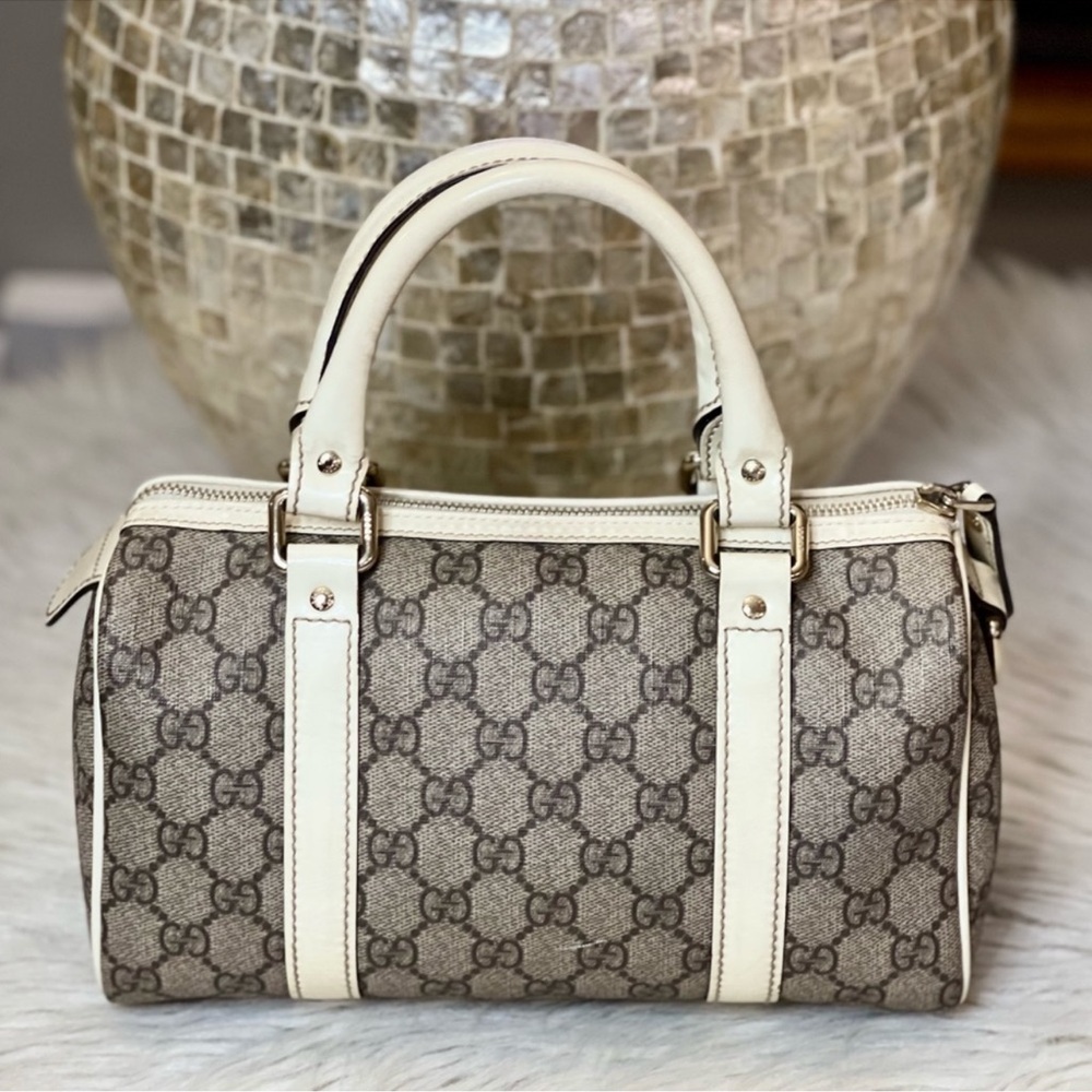 Gucci Beige Monogram Satchel with Cream Trim - Picture 4 of 12